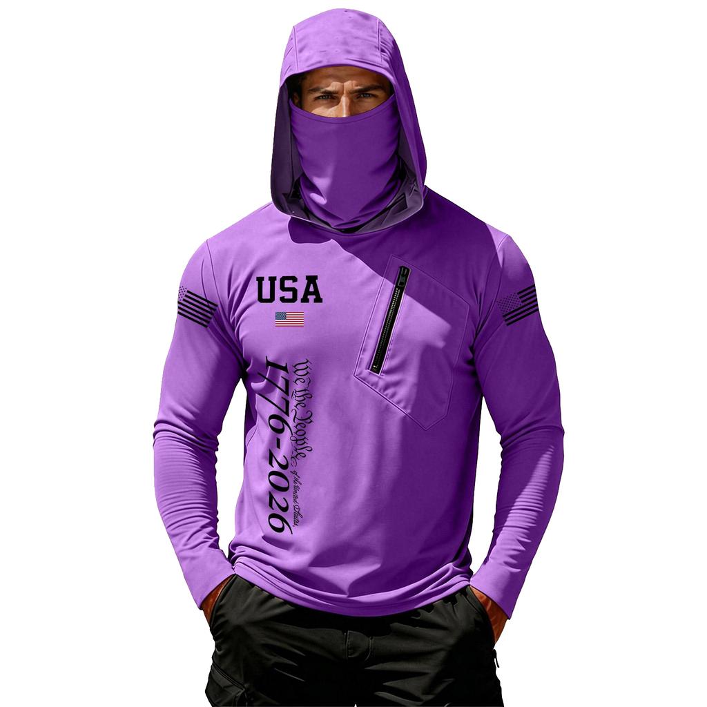 Camiseta Casual con Capucha de Manga Larga para Hombre con Protección Solar