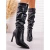 Pleated Pointed Toe High Heel Fashion Boots Women's Winter 2025 New Thin Heel Plus-size Stacked Boots