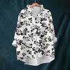 Women's Loose Ruffled Retro Floral Print Stand Collar Long Sleeve Cotton And Linen Top