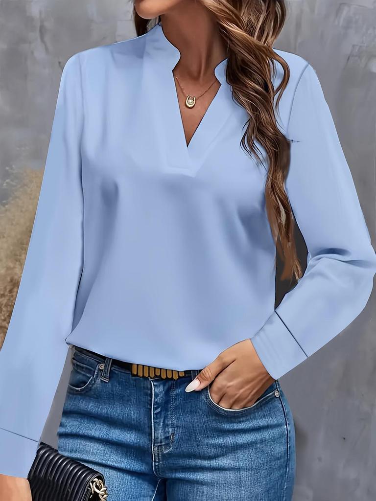 2024 Women's Autumn Casual Simple Solid V-Neck Loose Shirt Top