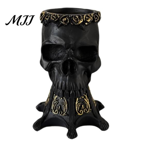 Retro Skull Ornament Gothic Vase, Spooky Resin Head Statue, Halloween Table Centerpiece Home Decor Flower Vessel for Shelf Mantel Decorative
