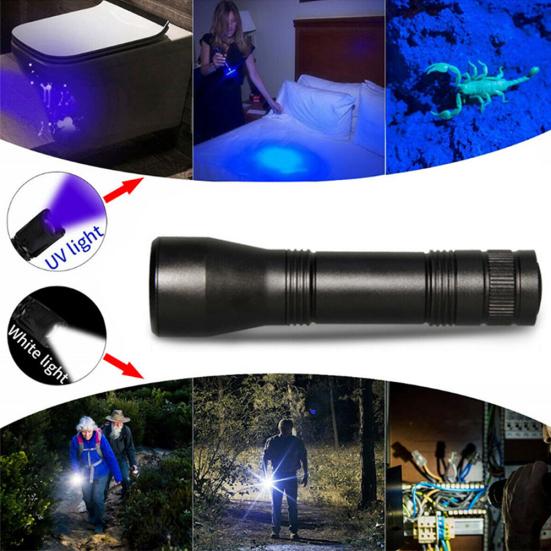 Aluminum Alloy Super Bright USB Rechargeable LED UV Light Flashlight Torch Lamp
