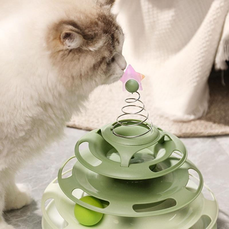 Cat Toy Interactive Roller Tracks Tower Turntable Ball with Teaser Pet Toy