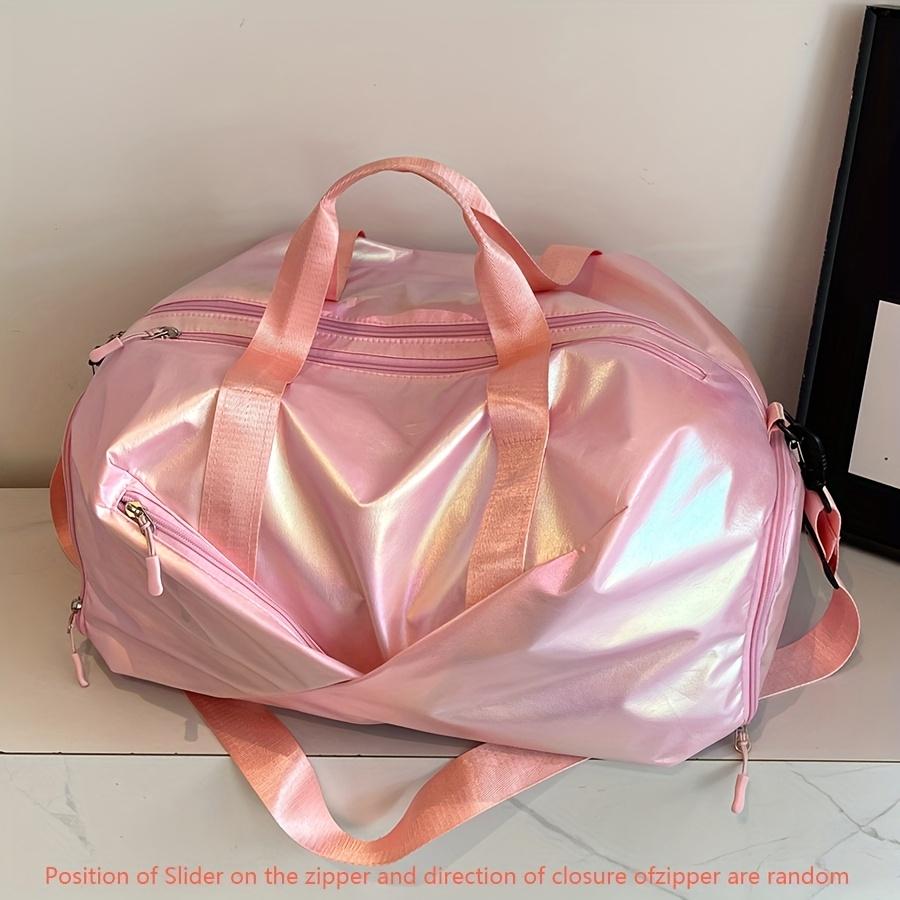 

Женская спортивная дорожная сумка большой вместимости - нейлоновая спортивная сумка-тоут с отделением для обуви, регулируемым ремнем, идеально подходит для фитнеса, путешествий, деловых поездок розовый