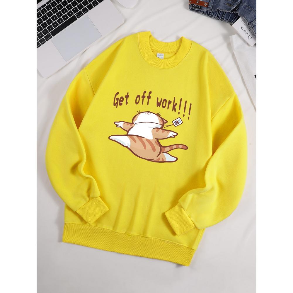 Saia do Trabalho Estampas de Gato Felizes Moletons Femininos Inverno Básicos Pulôveres Lã Quente Macio Moletons Femininos Roupas de Outono