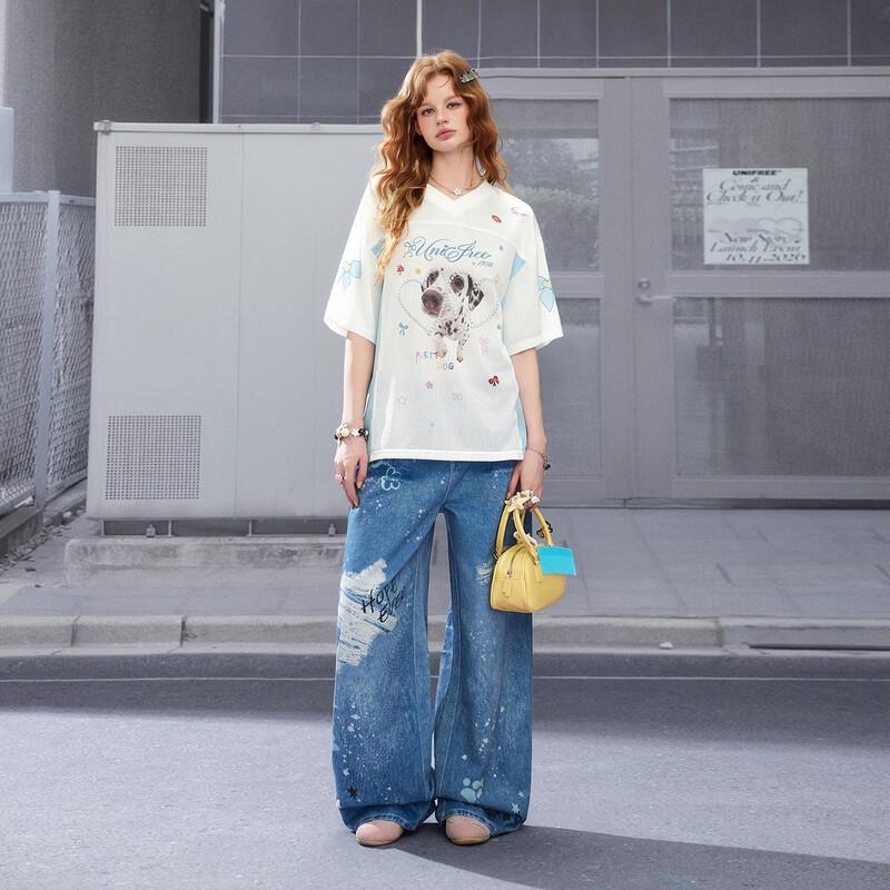 UNIFREE Animal Print V-neck T-shirt