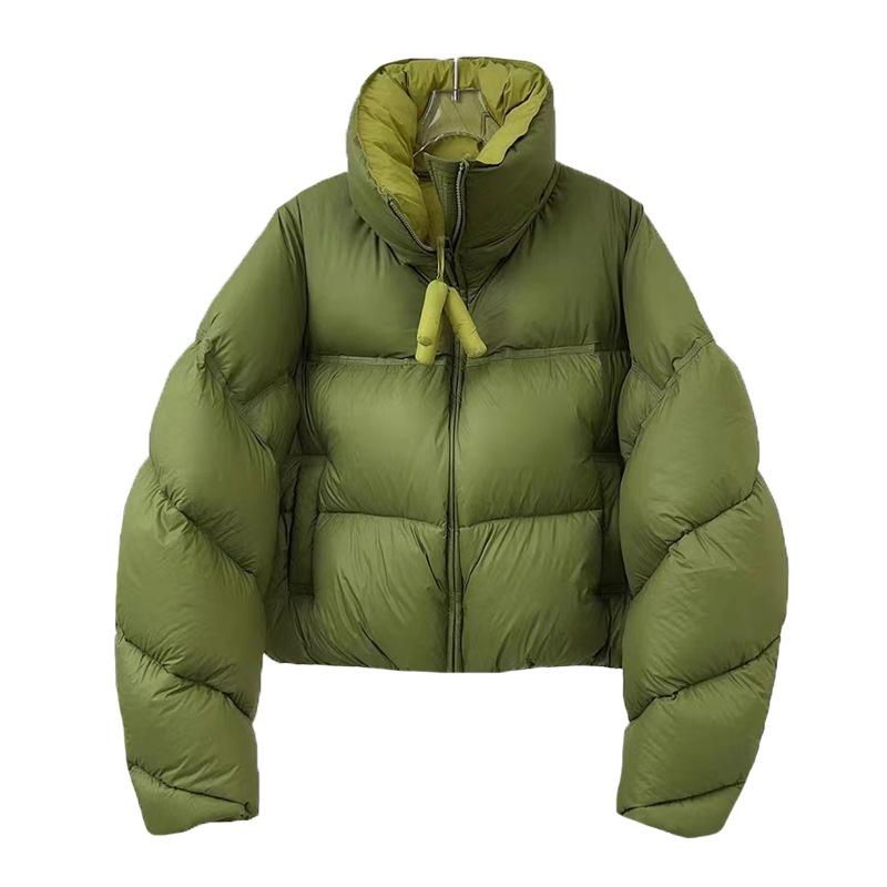 High-end White Duck Down Contrasting Color Bread Clothes Women's Winter New Puff Feeling Thickened Loose Couple Fashion Coat Tide