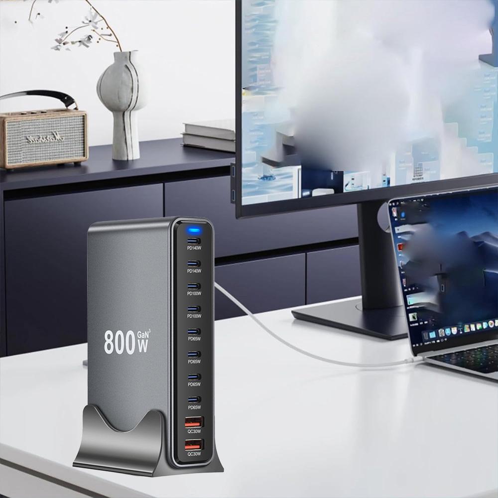 New Desktop Fast Charger Station 800W GaN USB-C PD 10-Port Charger Dual 140W PD3.1 Fast Charging Adapters for Mobile & Tablets