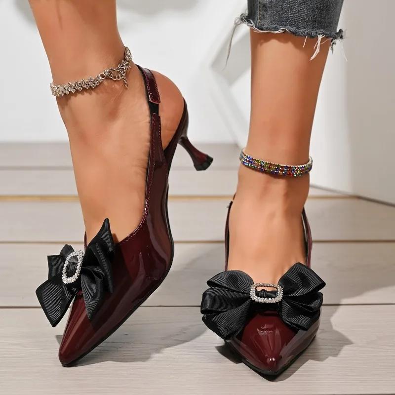 Fashion 2025 Hot Sale Ladies Shoes Slip-on Women's High Heels Fashion Butterfly-knot Office and Career New Plus Size Closed Toe Sandals