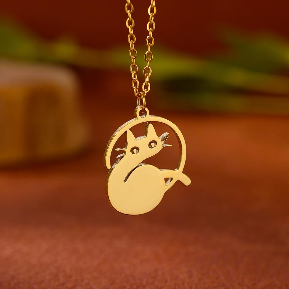 Stainless Steel Initial Letter Cat Pendant Necklace for Women Gold Color Animal Alphabet Necklaces Charm Fashion Jewelry Gifts