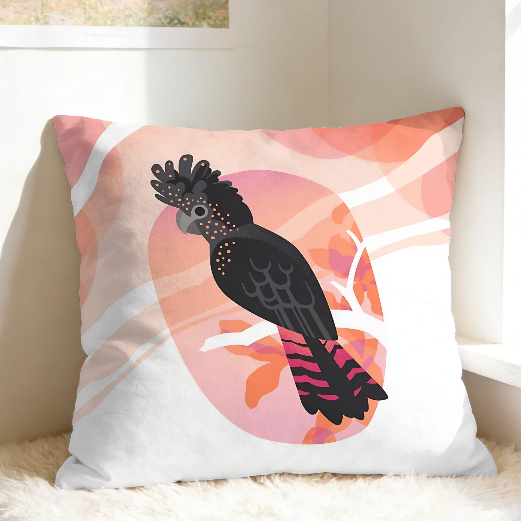 Pillow Case Australian Red-Tailed Black Cockatoo Print Pillow Cover For Sofa Home Decoration Kawaii Pillowcases Peach skin 18*18(CM)-1Pcs