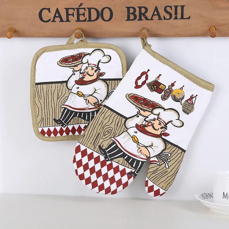 

Комплект из 2 предметов из полиэстера и хлопка для микроволновой печи, термостойкие и устойчивые к ожогам перчатки для духовки, коврик для стола, кухонные принадлежности