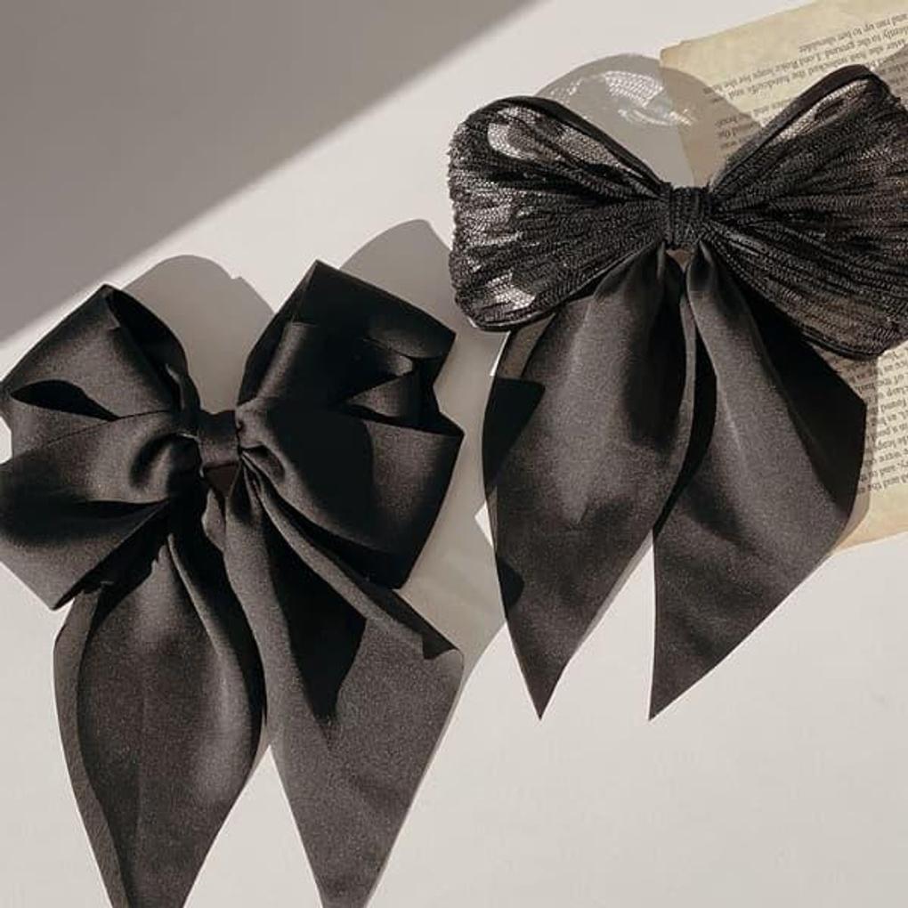 

Women s Daily Chiffon Volume Hair Black Ribbon Pin Type 2 (dot black)