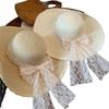 Women's Summer French Style Large Brim Sun Protection Straw Hat with Lace Bow Beach Sun Hat