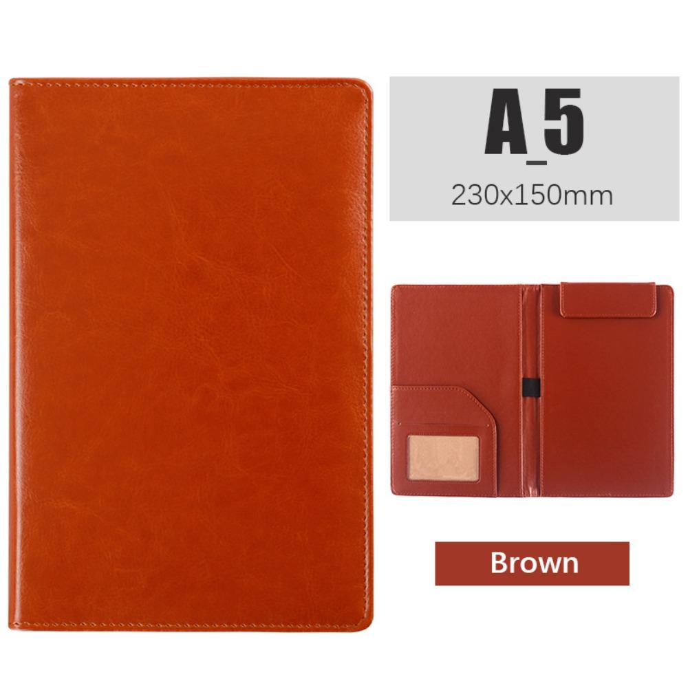 

PU Leather A5 File Folder With Elastic Pen Insert Waterproof Business Meeting Contract Clamp Card Slot Writing Pad Restaurant коричневый