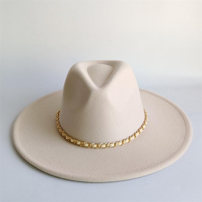 Yellow Fashion Fedora Hat With Colorful Chain 9.5Cm Wide Brim Hat For Women Winter Men'S Hat Cowboy Felt Hat Sombreros
