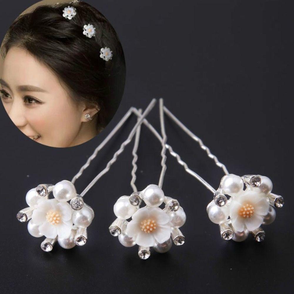 Metal Bridal Hairpin U-shaped Rhinestone Hair Clip Elegant Crystal Flower Hair Fork  Wedding