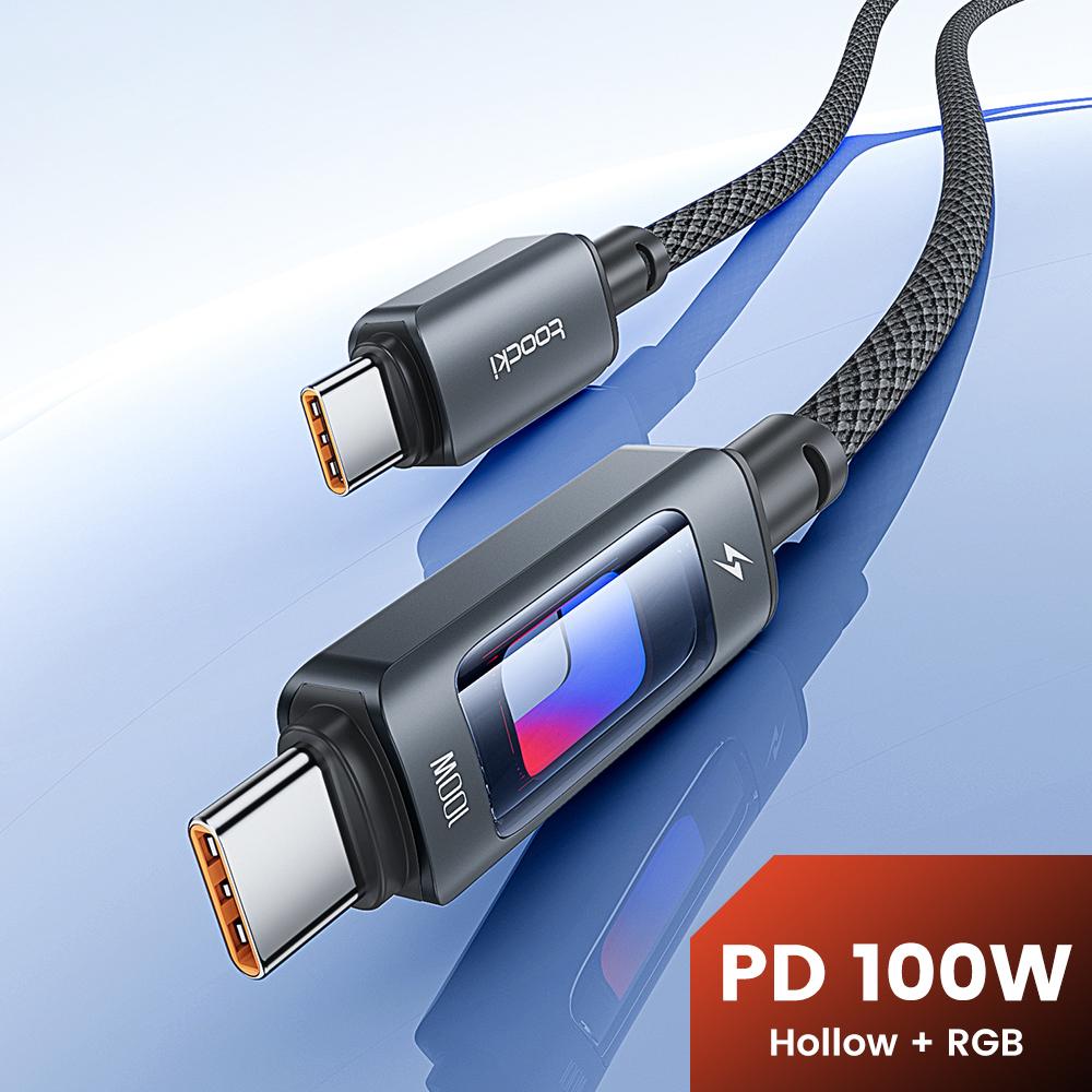 TOOCKI TX112C2 1m PD 100W USB-C auf USB-C Schnellladekabel Eingebauter E-Marker Chip 480Mbps Datenübertragungskabel