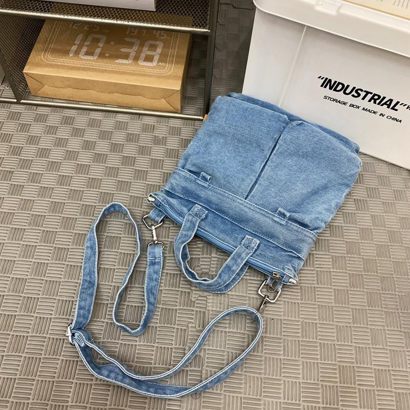 

Школьная сумка Харадзюку, инструментальная, с индивидуальностью, повседневная сумка-мессенджер, мужская и женская, популярная, простая, однотонная, джинсовая, портативная, на плечо, тренд светло-синий