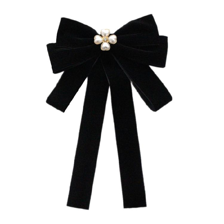 Vintage Velvets Bows Tie Brooch Pin for Women Rhinestones Pearls Uniform Pre Tied Bowknot Corsage Necktie Accessories