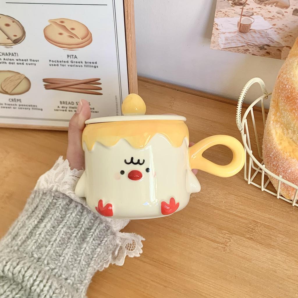 Mug with Lid Cute High Looking Ceramic Cup Home Breakfast Cup Couple Water Cup Birthday Gift for Girls