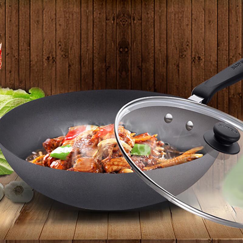 Supor 30cm Fine Cast Iron Wok with Glass Lid FC30Q2