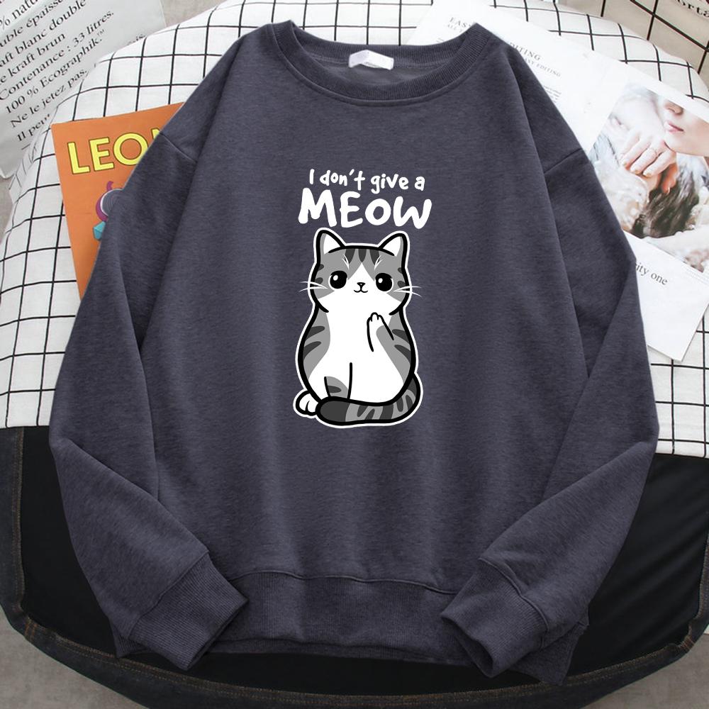 Women's Simple Autumn Womens Sweatshirt I Don'T Give A Meow Funny Cat Cartoon Animalmale Print Hoody Fleece Pullovers Tops