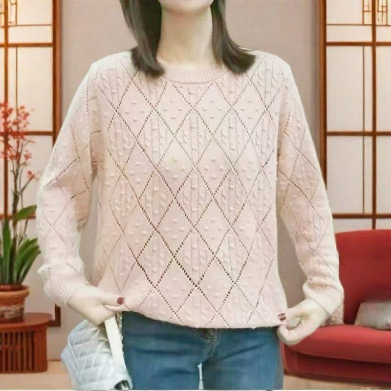 

Plus Size Spring Bottoming Round Neck Hollow Sweater Loose Knit Sweater Spring, Autumn and Summer Fat Mm Top 6XL абрикосовий