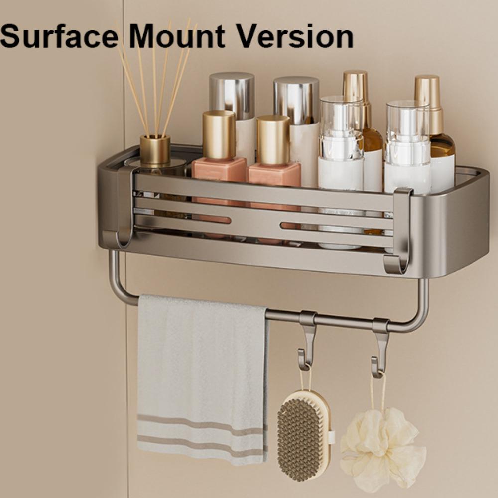 Suction Cup Shower Shelf Towel Bar Bathroom Storage Space Saving Corner Rack  Home Decor