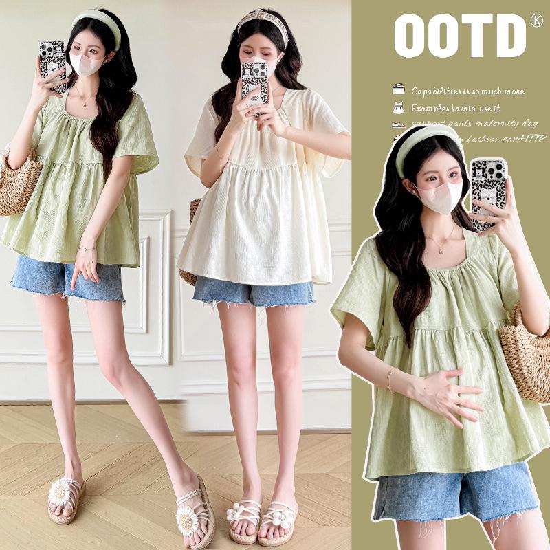 2026 Summer Maternity Jacquard Short Sleeve Shirt Double Extra Large