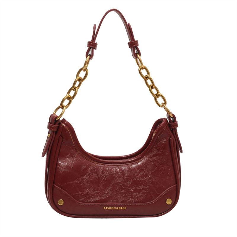 Fashion Design Sense Niche Chains Shoulder Bag Women's  New High-End Texture Crossbody Bag Simple Red Leather Commuter Bag