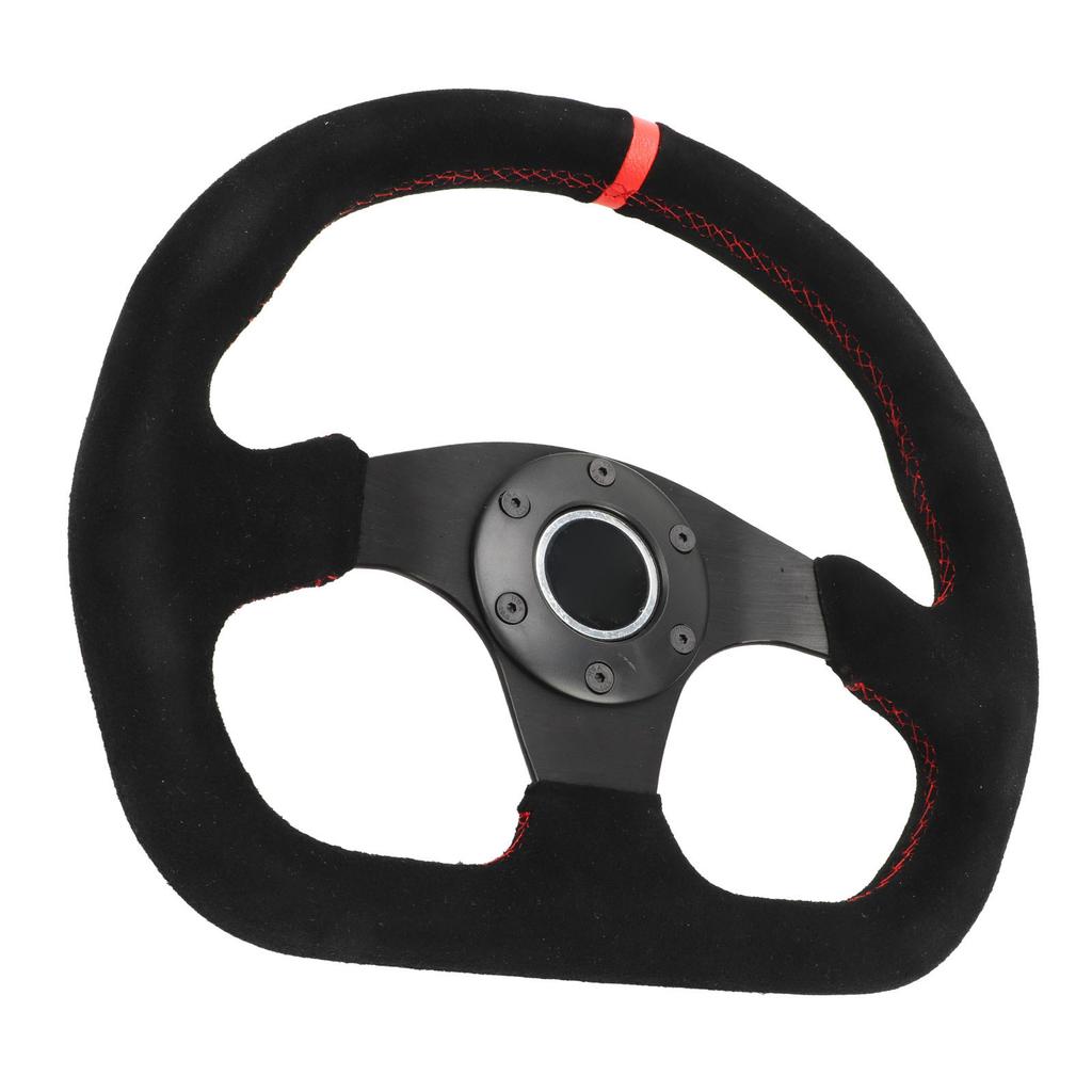 D Shape Steering Wheel 12.8in Suede Leather Race Style Steering Wheel with Red Stitch and Horn Button