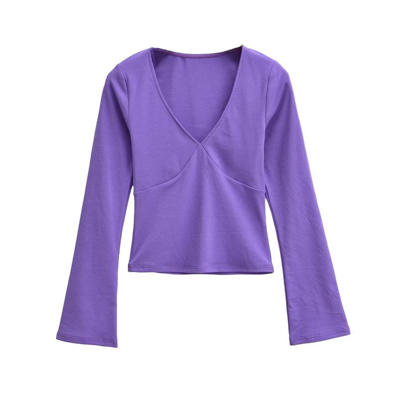 

Women s Retro American Spicy V-Neck Flared Sleeve T-Shirt Small темно-фіолетовий колір