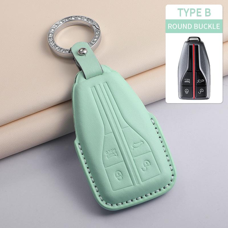 Fashion Car Key Case Cover For Faw Hongqi E-Hs9 High-End H5 H9 Car Keyring Luxury Leather Auto Accessories