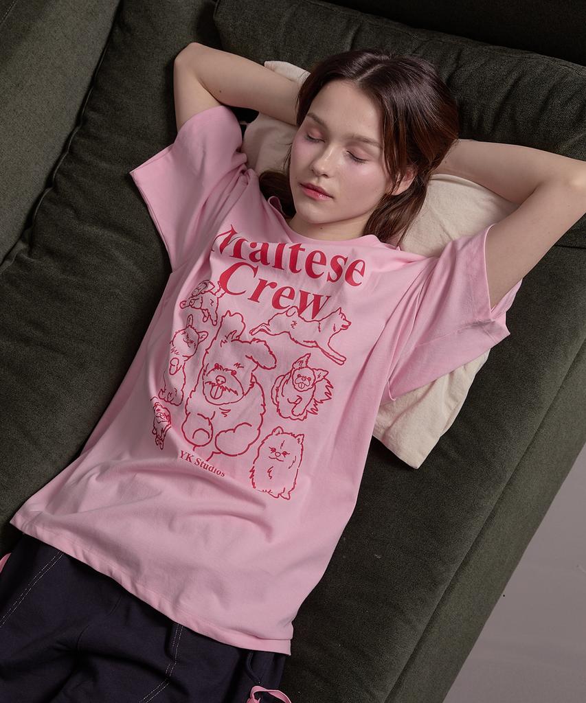 WAIKEI Maltese Crew Line Graphic Short Sleeve T-Shirt Pink