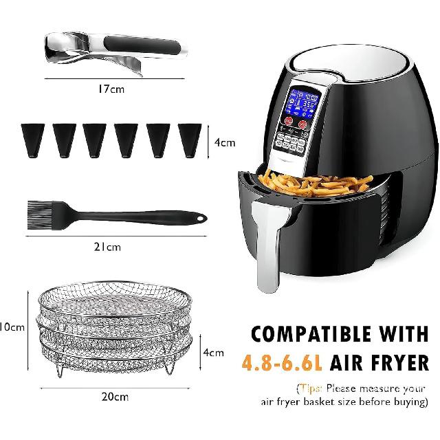 Air Fryer Basket for Oven, 7.8inch Round Air Fryer Rack with Clamp and Brush Stainless Steel Air Fryer Basket Non-Stick Air Fryer Tray Fit All 4.2QT