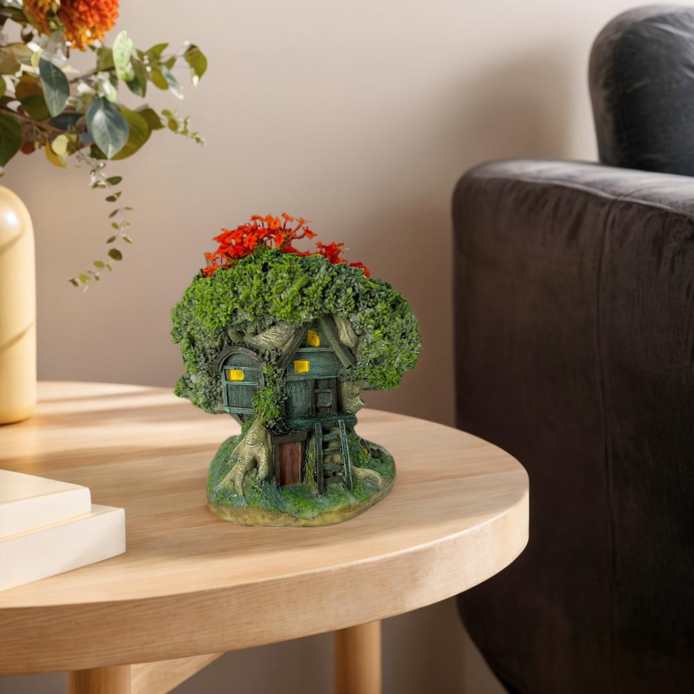 Tree House Flower Pot Bonsai Pot Decorative Forest House Planter Pot Resin Desktop Plant Pot Multi-Function for Home Office