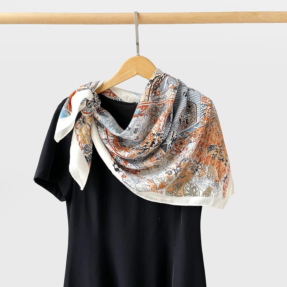 Fashionable Women’s Herringbone Silk Scarf, 90cm Square Shawl, Printed, Versatile Headscarf