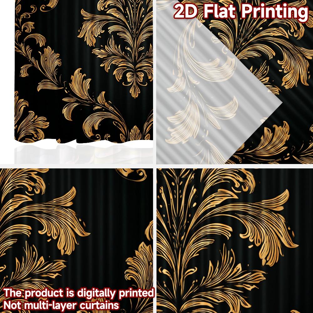 Set Of 2 Flat Printing Curtain Golden Ornamental Flourish Digital Printed Polyester Drapes Family Party Decoration Use Home