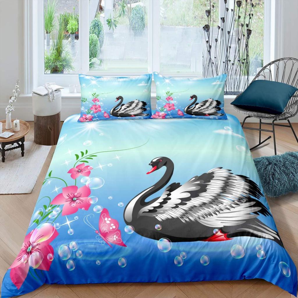 Swan Bedding Collection Romantic Flowers Duvet Cover King Birds Wildlife Quilt Cover For Couple Lady Man Wedding Festival Party Decor
