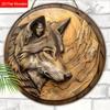 Unique Wooden Sign with Wolf Pattern - Rustic Round Sign for Front Door, Wall Hanging Decor - Ideal Gift for Friend & Family