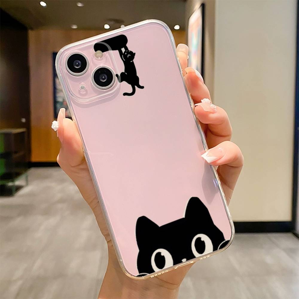 

Чехол для телефона с изображением пары черных кошек для iPhone 17 16e 16 15 14 13 12 11mini Pro Max X XR XSMAX 8 7 Air Plus Мягкий чехол iPhone14Pro