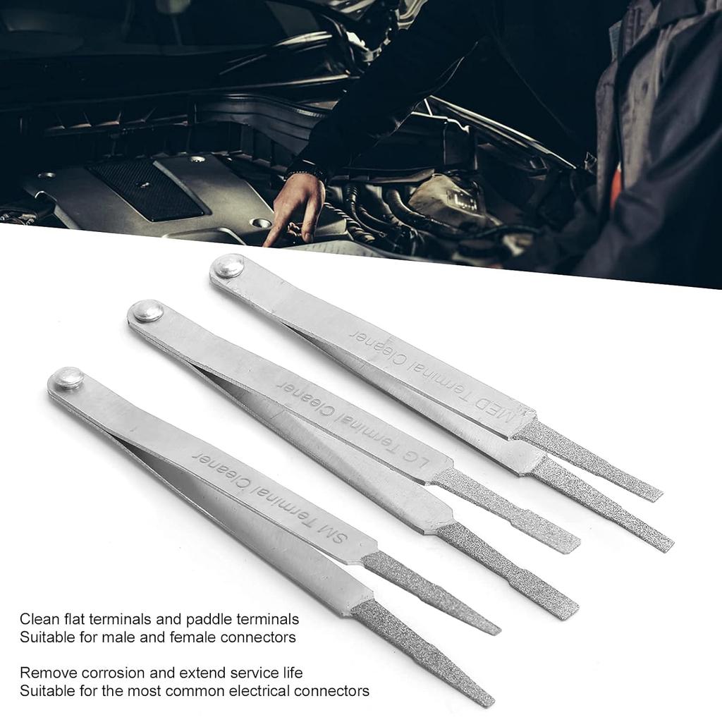 Akozon Terminal Cleaning Tool, 3PCS Metal Terminal Cleaner Set Electrical Cleaner For Small Electrical Spade Pin Connector