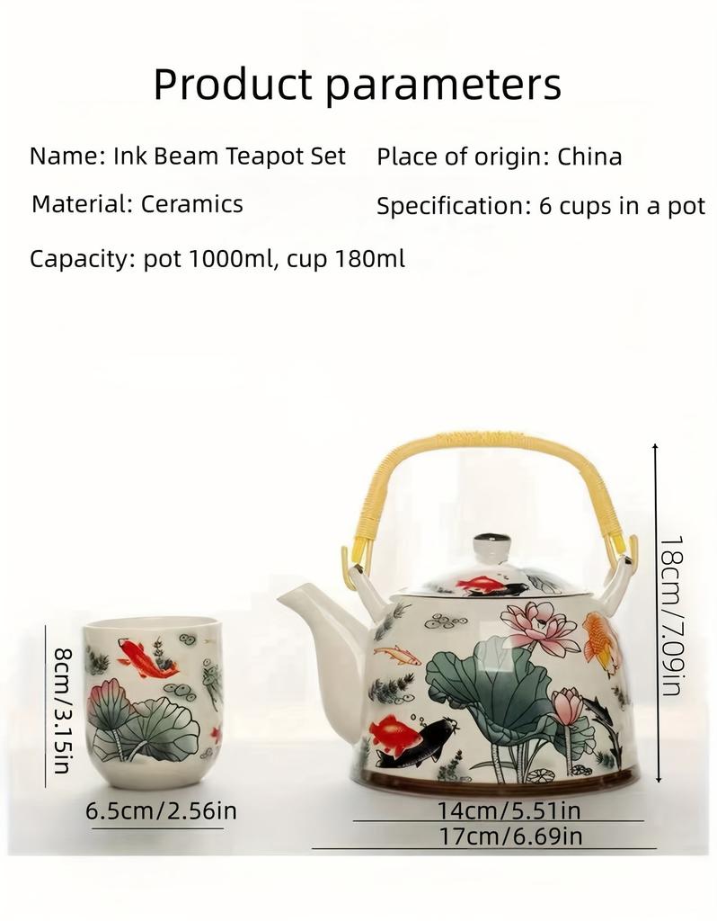 1set Ancient Chinese Ink Painting Ceramic Tea Set 7pcs Large Capacity Teapot With Tea Cups Afternoon Tea Set Gift For Tea Lovers Tea Accessories