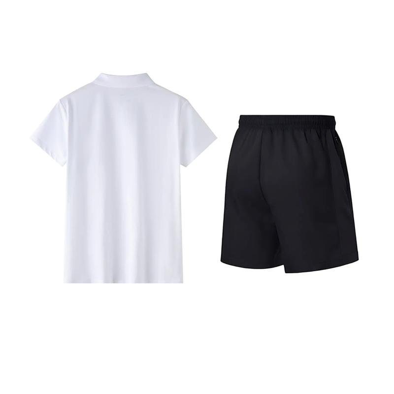 LiNing Solid Color Logo Print Short Sleeve Polo Shirt Simple Versatile Breathable Comfortable Shorts Casual Sports Suit APLV723-2+AKSV843-1