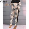 Women's Fashion Casual Spring Autumn Stripe Print Long Sleeve O-Neck Trousers Pants Suits