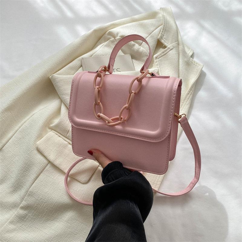 Solid Color Retro 2025 Autumn New Fashion Simple Casual Chain Shoulder Crossbody Portable Small Square Bag
