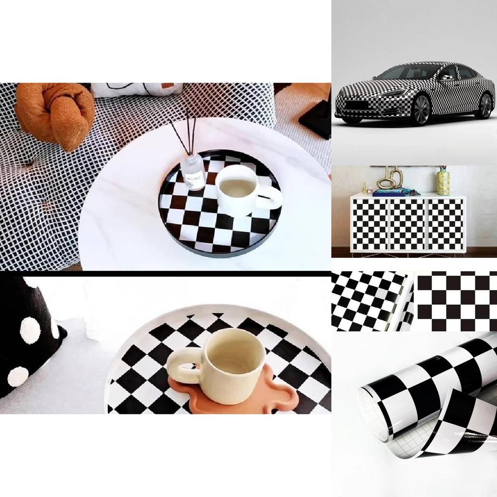 Naklejki Wzór Szachownicy Czarno-Białej Błyszcząca Powierzchnia Dekoracja Samochodowa Na Motocykle I Powierzchnie Kuchenne