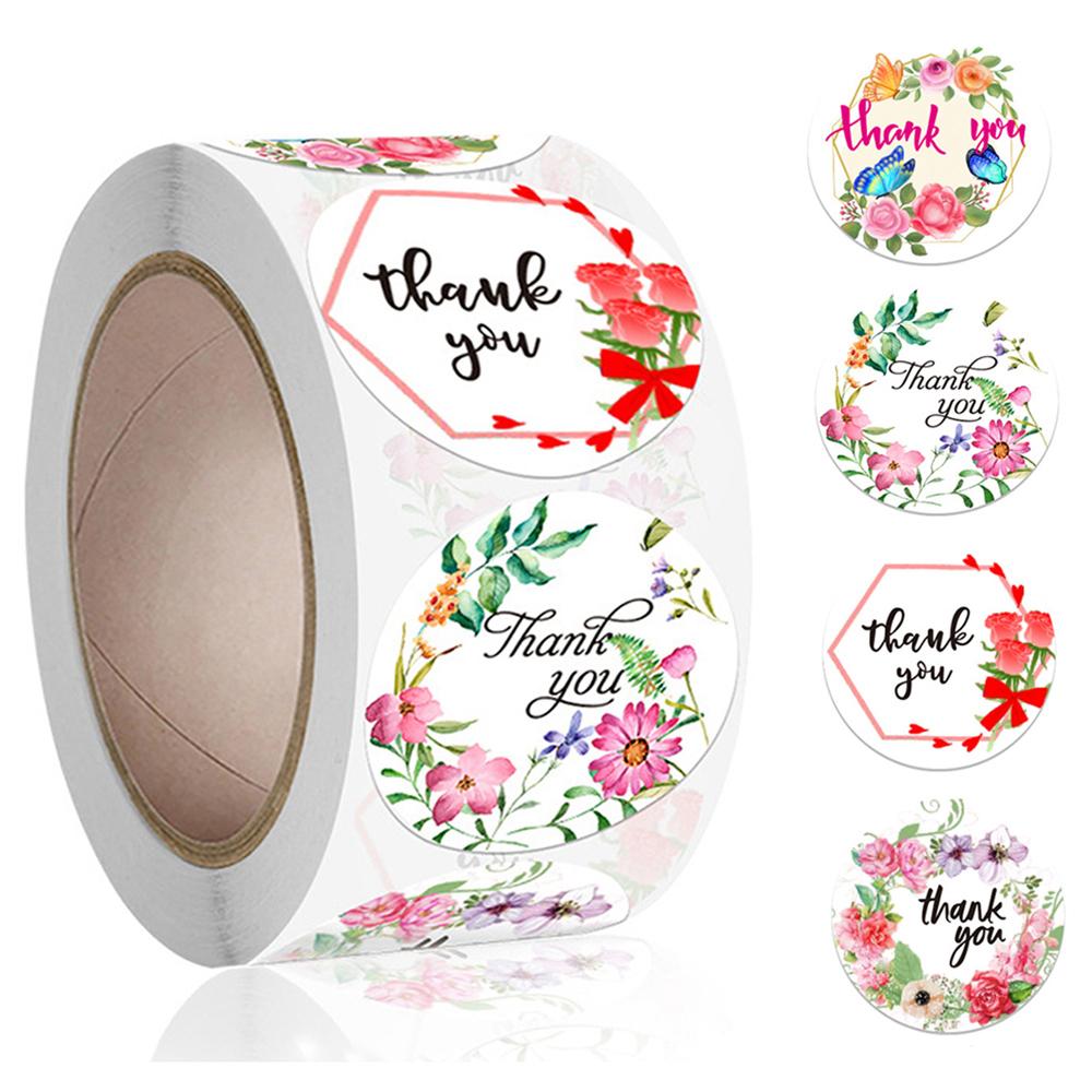 500pcs/roll Thank You Stickers Flower Pattern Party Wedding Decoration Gift Envelope Seal Labels Scrapbooking Stickers