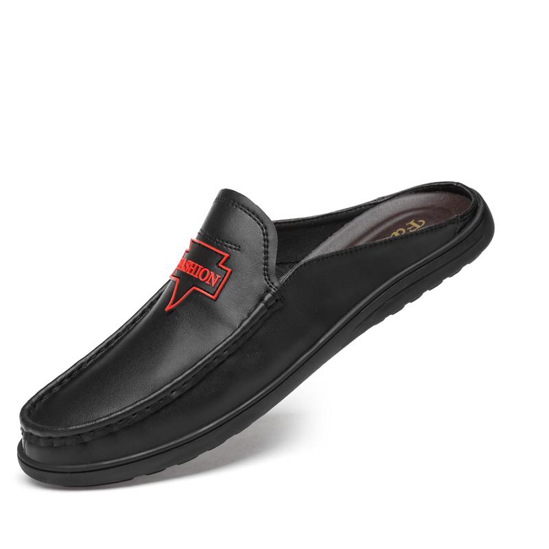 Men'S Sandals Wear Half Slippers For Men Genuine Leather Mens Shoes Summer Breathable Luxury Shoes Casual Loafers Man Moccasins